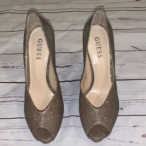 Gold fabric guess high heel peep toes